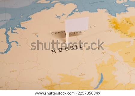 White Empty Flag on Russia of The World Map