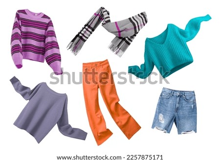 Beautiful colorful clothes flying isolated.Women"s clothing collection. Royalty-Free Stock Photo #2257875171