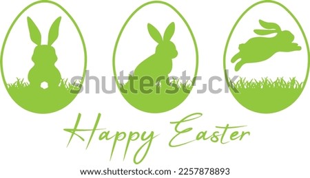 Happy Easter holiday banner illustration vector - Symbol cartoon set of green silhouette of easter egg and easter bunny isolated on white background