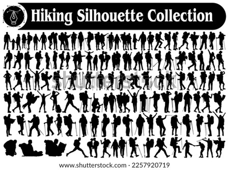 Hiker or Hiking in mountains silhouettes Vector Collection Royalty-Free Stock Photo #2257920719