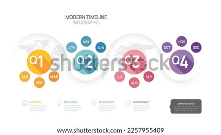 Infographic Timeline calendar diagram template for business. 4 Steps Modern roadmap with circle topics, for vector infographics, flow charts, presentations.