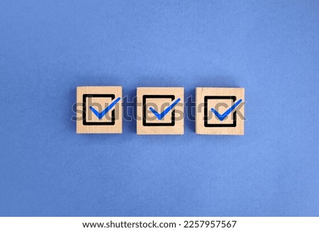 certified and correct mark. Standard certification, accurate selection, production standards and good quality. An ethical corporation. Do the right thing. ISO quality and symbols. Three Right sign Royalty-Free Stock Photo #2257957567