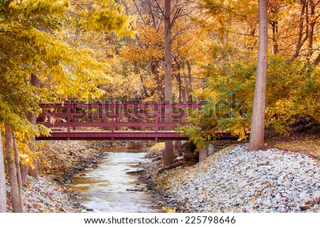 Autumn picture with creek and bridge