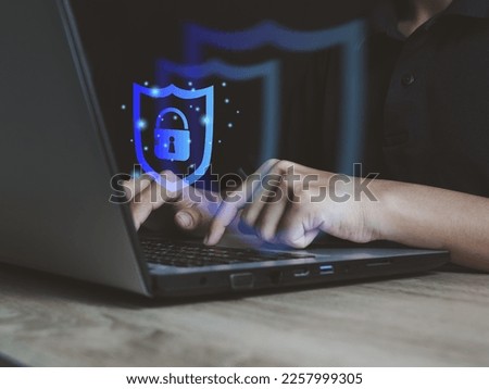 man showing digital shield overlay network security multi layer cyber security technology