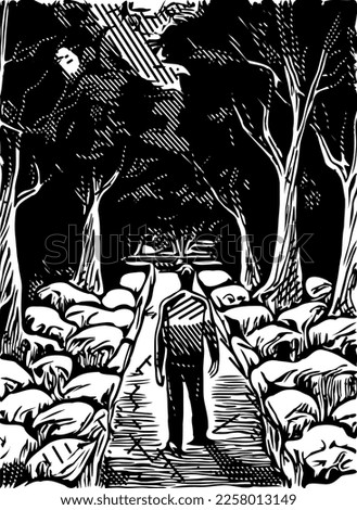 vector illustration of man in forest