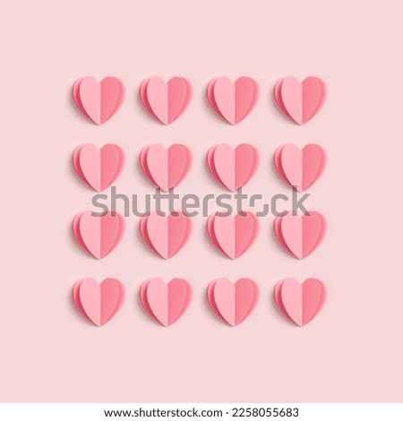 Pink hearts on pink color background, minimal trend creative aesthetic pattern, pastel monochrome pink card as valentines day or wedding background. Hearts symbol of love, romantic holiday concept