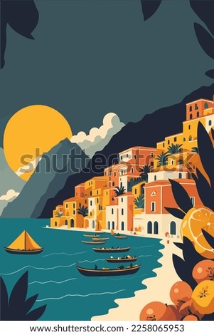Cinque Terre - Italy, Europe. Vector illustration. Royalty-Free Stock Photo #2258065953