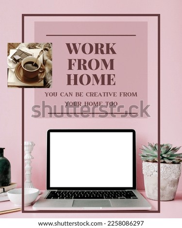 laptop ,flower pot and coffee mug along with quoted text
