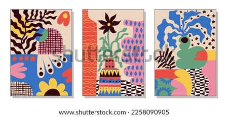 Modern paintings for the interior. Drawing style. Colorful illustrations of still lifes with flowers for covers, paintings. Interior painting. Flat design. Hand drawn fashion vector illustration. Royalty-Free Stock Photo #2258090905