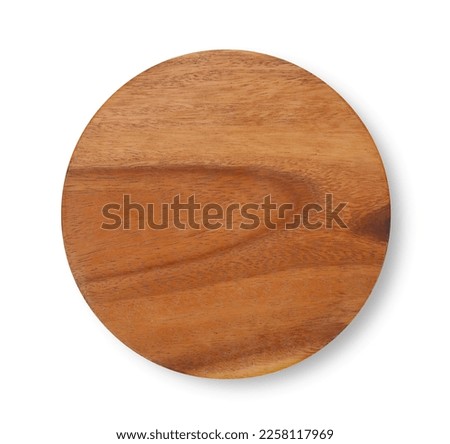 Circle wood tray isolated on white background, top view