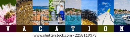 Vacation collage banner. collection of travel photo's. Summer travel photography collage banner