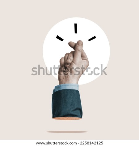 Snapping fingers as a metaphor for quickly reaching a goal. Art collage. Royalty-Free Stock Photo #2258142125