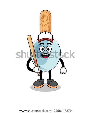 cooking spoon mascot cartoon as a baseball player , character design