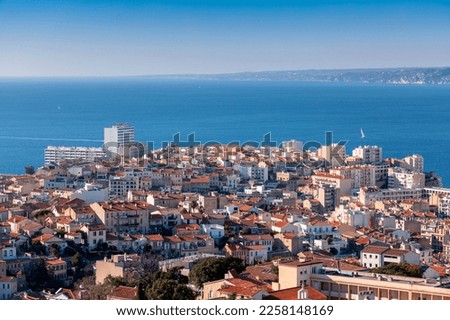 Aerial view of the city of Marseille on a sunny winter day, the French Riviera, France.