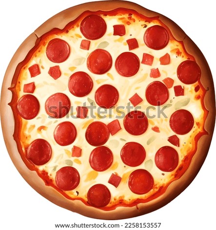 Pepperoni Cheese Pizza Isolated Detailed Hand Drawn Painting Illustration