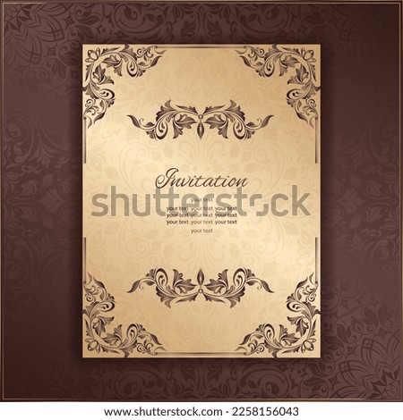 Vintage background mandala business card invitation with golden lace ornaments and art deco floral decorative elements