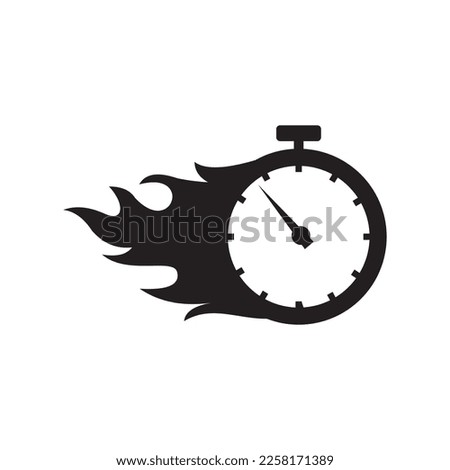 stopwatch logo and fire abstract silhouette vector design