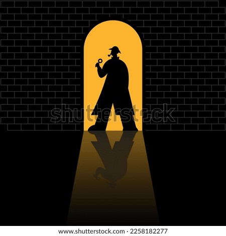 Detective by the door flat vector illustration Royalty-Free Stock Photo #2258182277