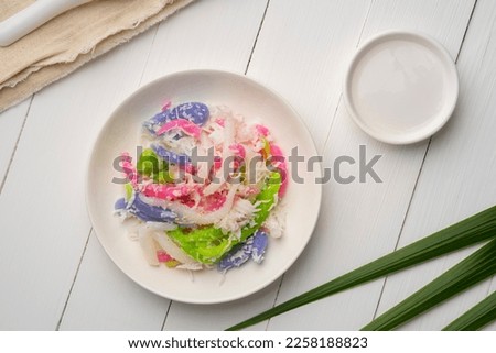 Ladyfinger Dumpling in white plate,Thai dessert.Top view