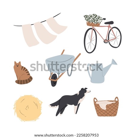 domestic animals clipart, farm life illustrations, farmer flat vector style