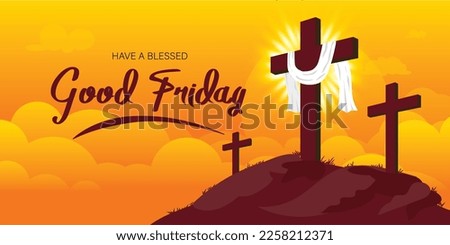 VECTOR ILLUSTRATION OF GOOD FRIDAY. Christian Cross on mountain