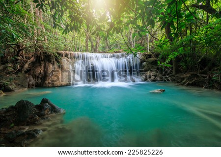 Deep forest waterfall in Kanchanaburi, Thailand