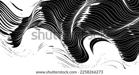 Swirled and curled stripes and brush strokes texture. Marble or acrylic atrwork imitation. Cool and swirly background. Abstract vector illustration. Black isolated on white. EPS10  Royalty-Free Stock Photo #2258266273