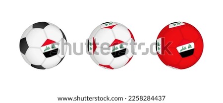 Collection football ball with the Iraq flag. Soccer equipment mockup with flag in three distinct configurations. Vector mockup.