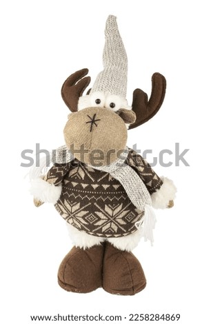Christmas reindeer plush toy isolated on white without shadow with clipping path