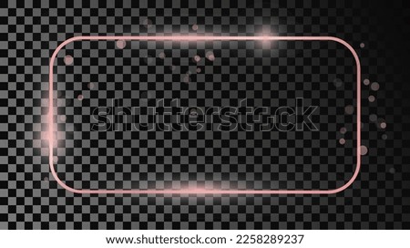 Rose gold glowing rounded rectangular frame isolated on transparent background. Shiny frame with glowing effects. Vector illustration