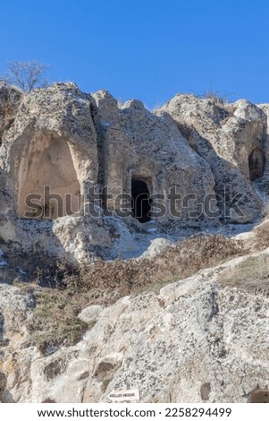 Phrygian Valley (Phrygian Valley). Ancient caves, stone houses and rock tombs in Ayazini. Thousands of years old rock tombs. Ayazini cave church and National Park in Afyon, Turkey.
