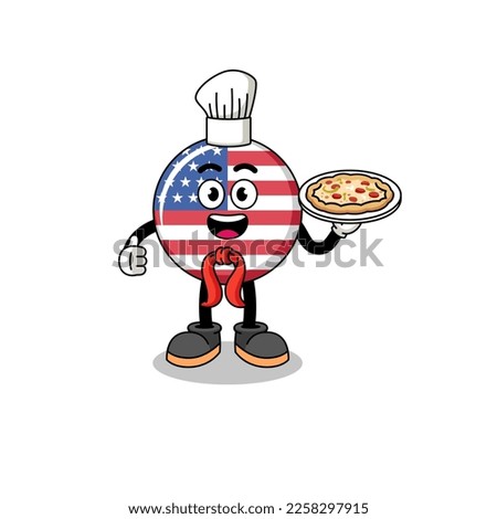 Illustration of united states flag as an italian chef , character design