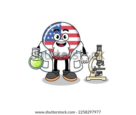 Mascot of united states flag as a scientist , character design