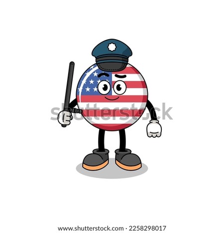 Cartoon Illustration of united states flag police , character design