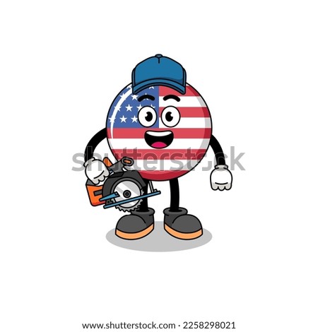 Cartoon Illustration of united states flag as a woodworker , character design