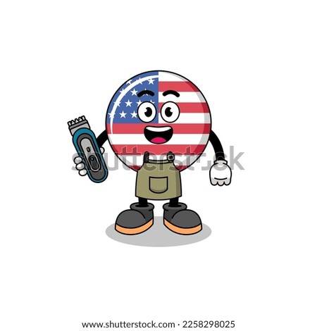 Cartoon Illustration of united states flag as a barber man , character design
