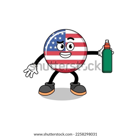 united states flag illustration cartoon holding mosquito repellent , character design