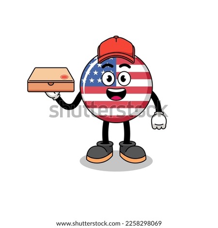 united states flag illustration as a pizza deliveryman , character design