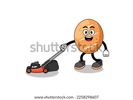 french bread illustration cartoon holding lawn mower , character design