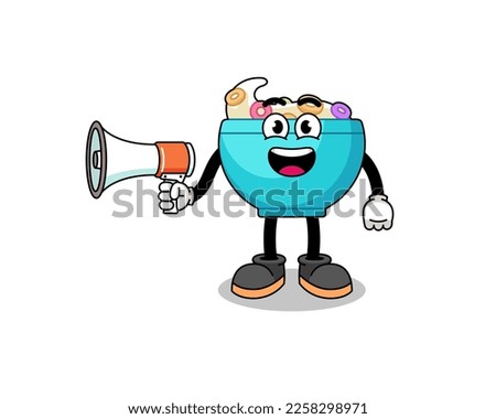 cereal bowl cartoon illustration holding megaphone , character design