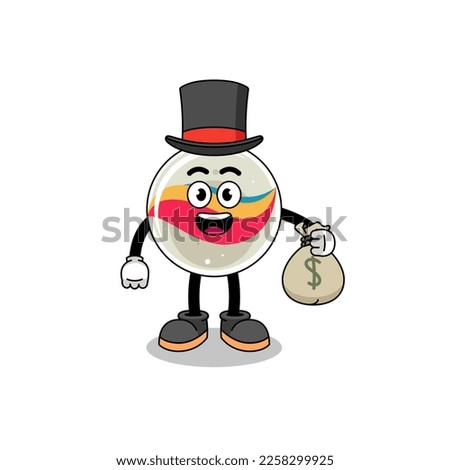 marble toy mascot illustration rich man holding a money sack , character design