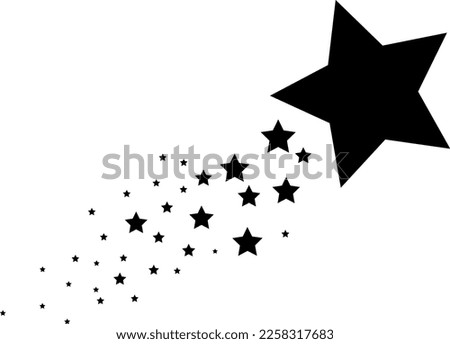Abstract Falling Star Vector, Black Shooting Star with Elegant Star Trail on White Background