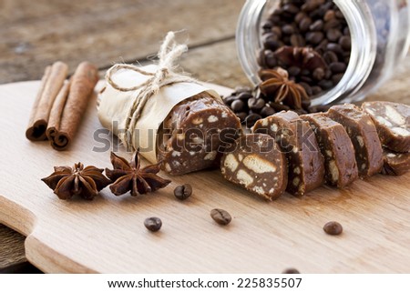 dessert of cookies, chocolate, coffee and condensed milk Royalty-Free Stock Photo #225835507