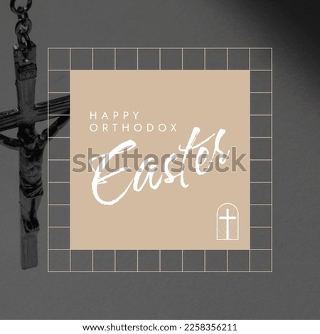 Composition of orthodox easter text over cross. Orthodox easter and celebration concept digitally generated image.