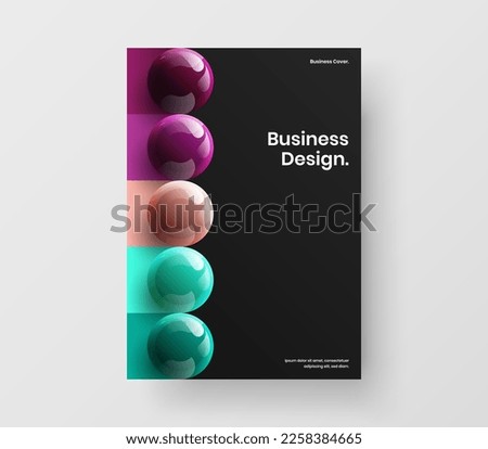 Abstract 3D balls front page concept. Colorful booklet A4 vector design layout.