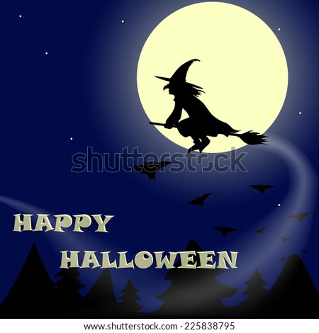 The background with the halloween witch on the night sky with the moon. The Symbol of Halloween for invitation card, poster and parties.