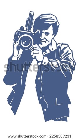 Cameraman Or Video Operator Shooting A Video Vector Illustration