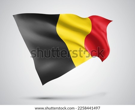Belgium, vector flag with waves and bends waving in the wind on a white background