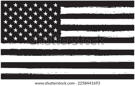 Old vintage United States flag.Grungy black and white American flag.