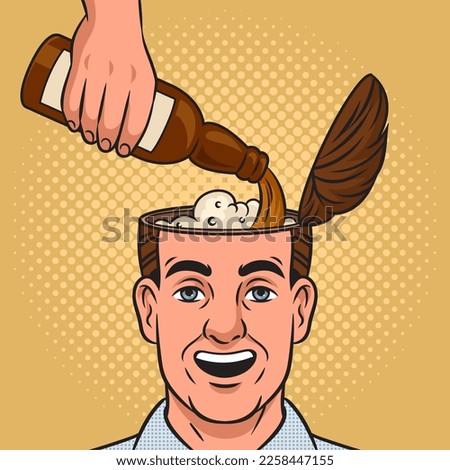 beer is poured into the head of a joyful man pinup pop art retro vector illustration. Comic book style imitation.